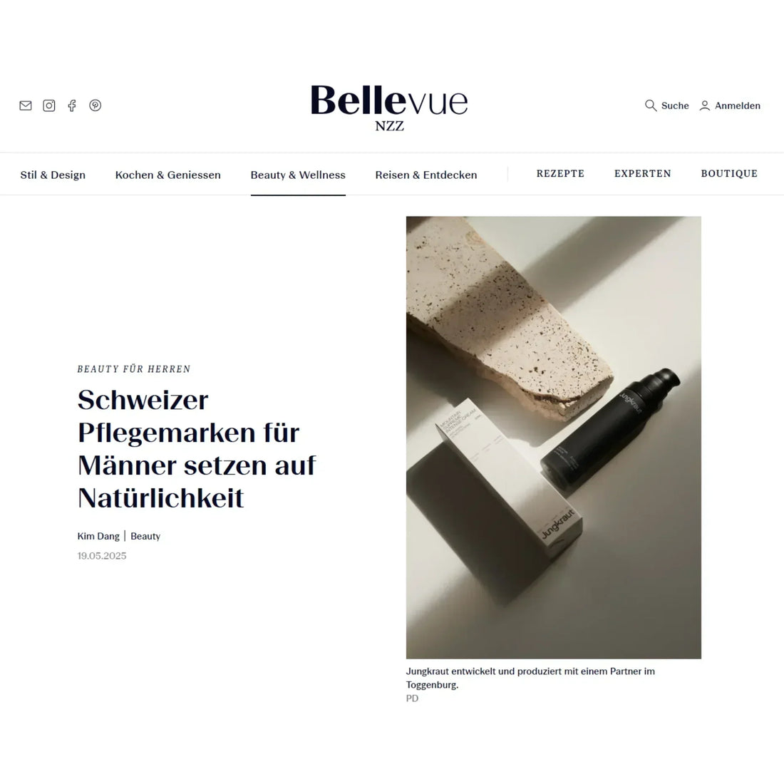 Jungkraut in der Presse: NZZ Bellevue - Schweizer Pflegemarken für Männer setzen auf Natürlichkeit